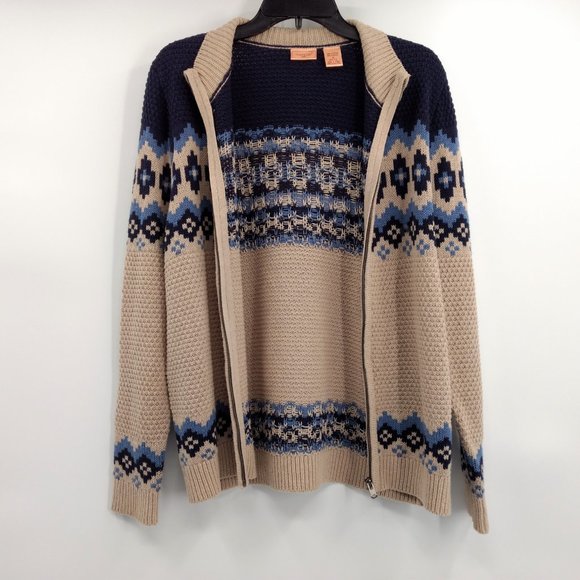 NORTHCREST Cardigan Sweater Women's M 10-12 Fair Isle Full Zip Ribbed‎ Accent - Picture 4 of 10